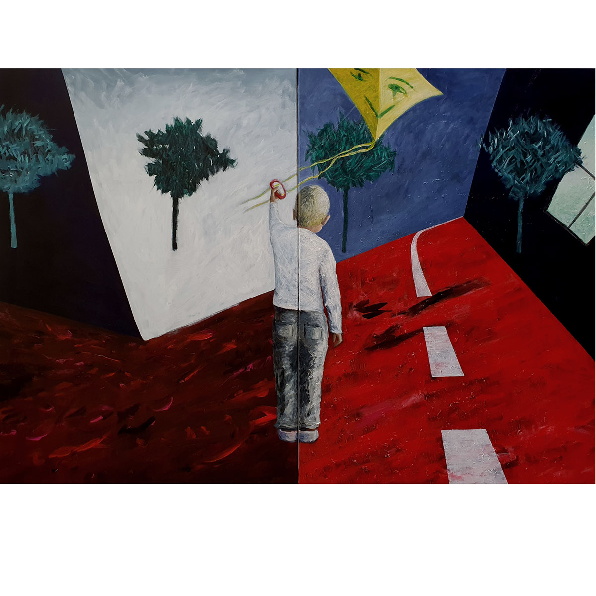Reinhard Ader: Ein Sturm kommt auf V., 2020, Öl und Acryl auf Leinwand, 140x200 cm