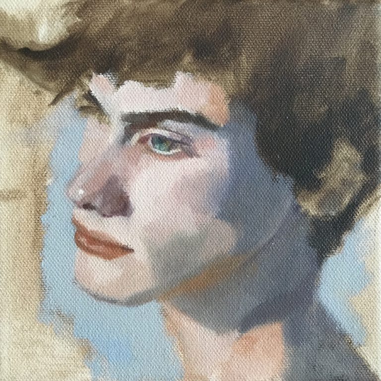 Christine Weinmüller: Max, 2019, Öl auf Leinwand, 15x15 cm