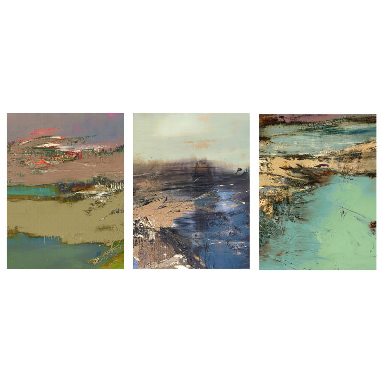 Günter Zink: Traum eines Corona-Eingesperrten vom Urlaub am Wasser, 2020, Digitale Malerei auf Leinwand, Triptychon je Bildteil 100 X 75 cm